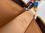 Louis Vuitton leather tag reading “made in France” on tan lining, close-up