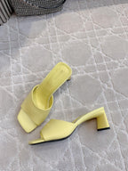 Yellow square-toe mule sandal with wide block heel