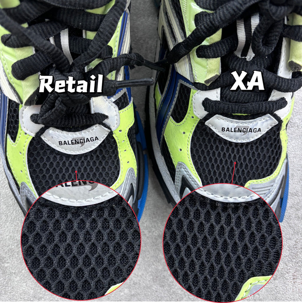Balenciaga sneakers neon green and blue with black laces and mesh toe panels