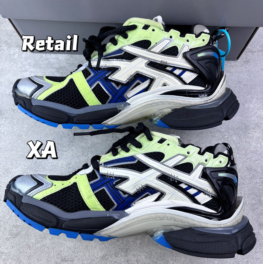 Unisex Balenciaga sneakers neon green and blue color-block with chunky sole, lace-up