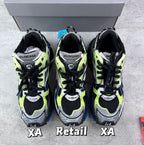 Balenciaga unisex sneakers in neon green and black, chunky sole, lace-up with logo patch