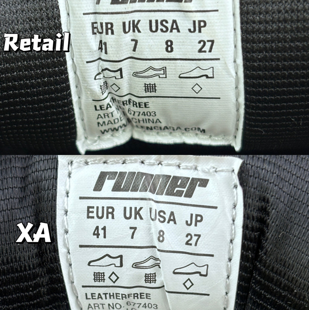 Balenciaga Puma size label: Leatherfree, EU/UK/US/JP markings on sneaker tongue