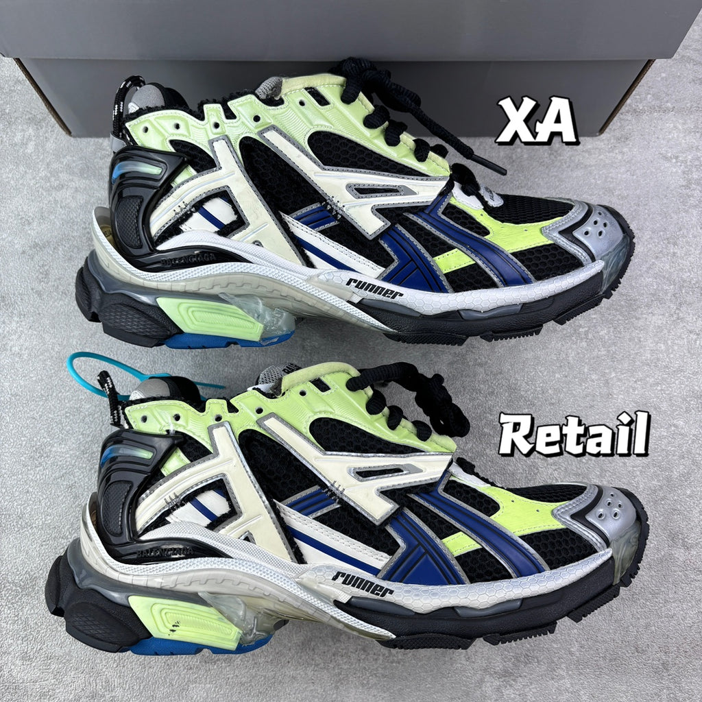 Unisex Balenciaga sneakers in neon green, white, blue, and black with lace-up