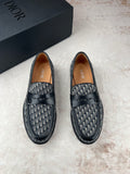 Dior unisex logo-print loafers, dark slip-on shoes with strap and low heel