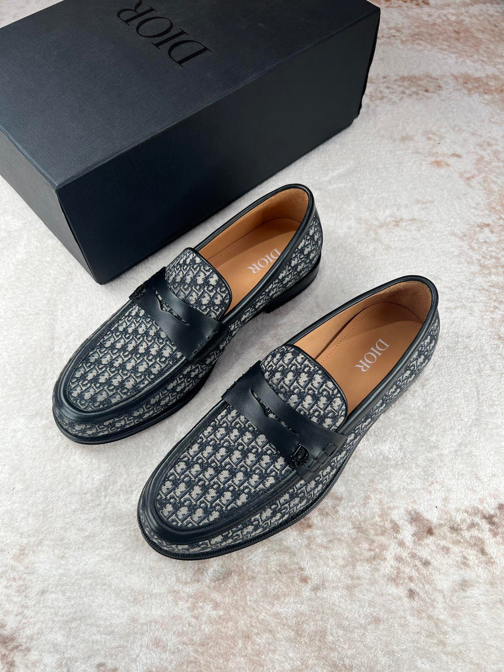 Dior unisex logo-print loafers, pair view with decorative strap across vamp