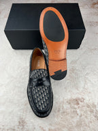 Dior unisex logo-print loafers, dark upper with orange sole and insole branding