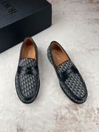 Dior unisex logo-print loafers, dark slip-on with rounded toe and strap detail