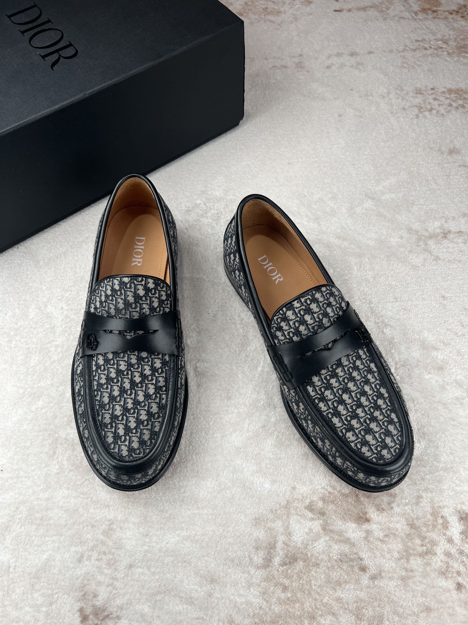 Dior unisex logo-print loafers, dark slip-on with rounded toe and strap detail