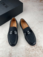 Black Dior unisex loafers, side view, with strap detail
