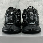 Balenciaga unisex black sneakers, back view with BALENCIAGA logos and size 36