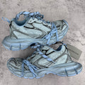 Unisex sneakers, light blue and silver, lace-up with chunky sole and textured overlays