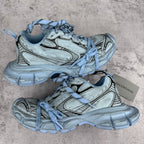 Unisex sneakers, light blue and silver, lace-up with chunky sole and textured overlays