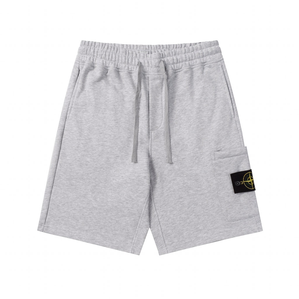 Stone Island grey drawstring shorts with elastic waistband and side patch