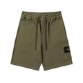 Stone Island olive drawstring shorts with elastic waistband and side cargo pockets
