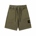 Stone Island olive drawstring shorts with elastic waistband and side cargo pockets