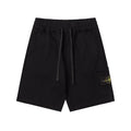 Black drawstring shorts with elastic waistband and side pockets