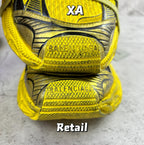 Balenciaga unisex yellow sneakers, close-up of outsole tread and heel text