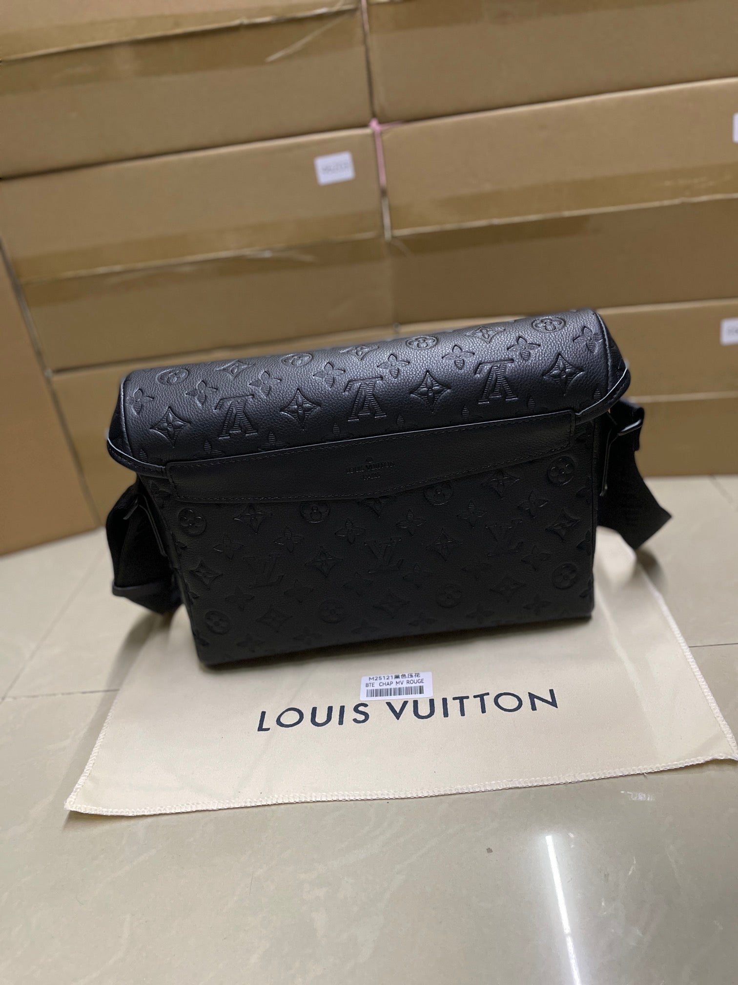 Louis Vuitton men's messenger bag, dark monogram canvas with flap and shoulder strap