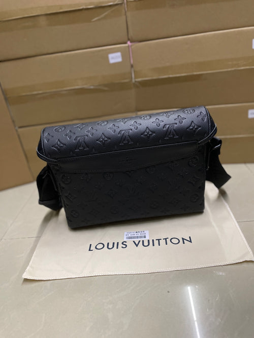Louis Vuitton men's messenger bag, dark monogram canvas with flap and shoulder strap