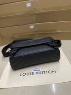 Louis Vuitton men's messenger bag, dark monogram leather with top handle and buckle