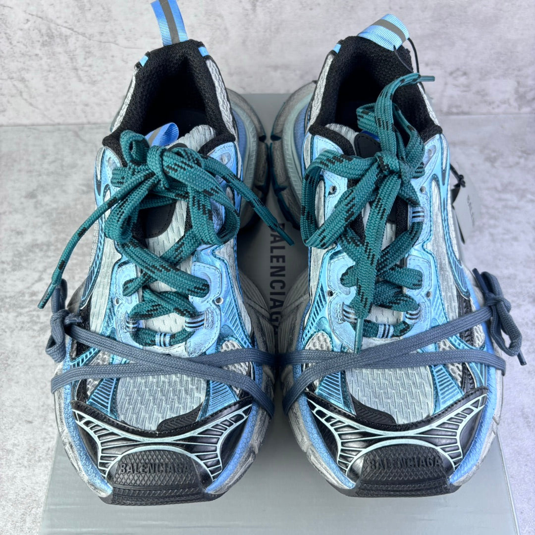 Balenciaga unisex sneakers, light blue mesh with teal laces and black heel panels