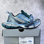 Balenciaga unisex sneakers, light blue mesh uppers with teal and blue laces