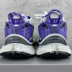 Unisex runner sneakers heel view, purple back panels and BALENCIAGA logo details