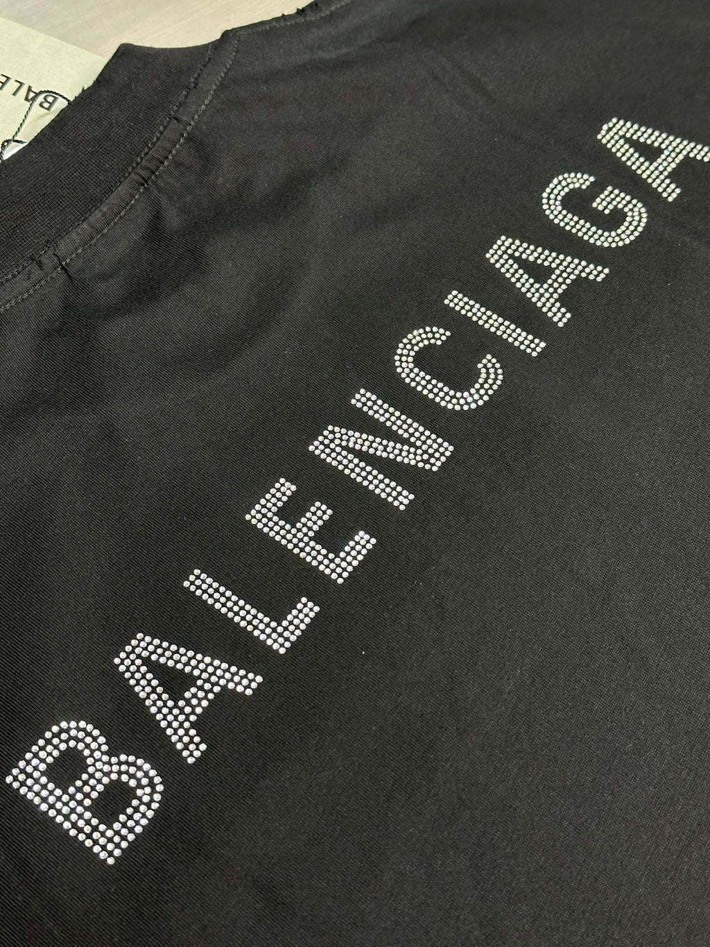Balenciaga black T-shirt with rhinestone BALENCIAGA logo
