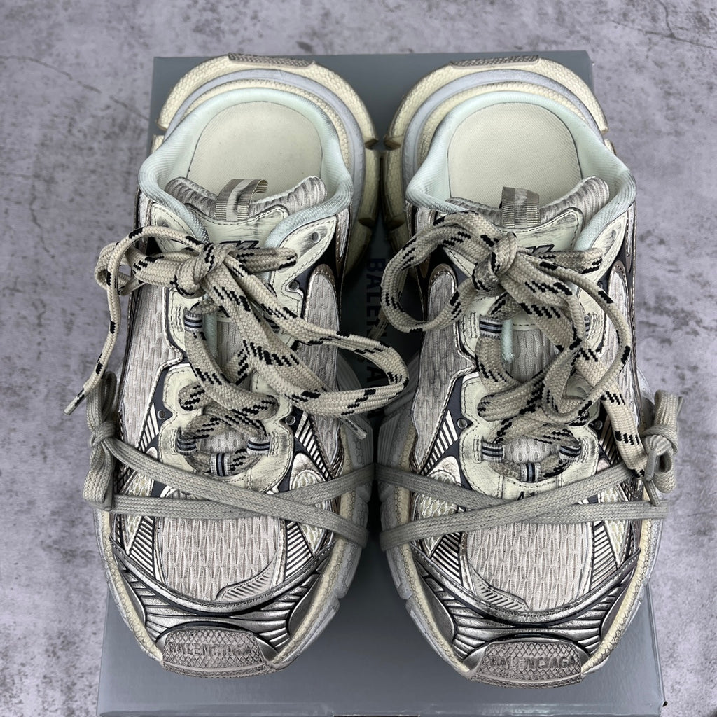 Balenciaga unisex sneakers top view with lace-up straps and patterned toe panels