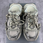 Balenciaga unisex sneakers top view with lace-up straps and patterned toe panels