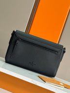 Men's black zippered wallet bag with adjustable shoulder strap and emblem