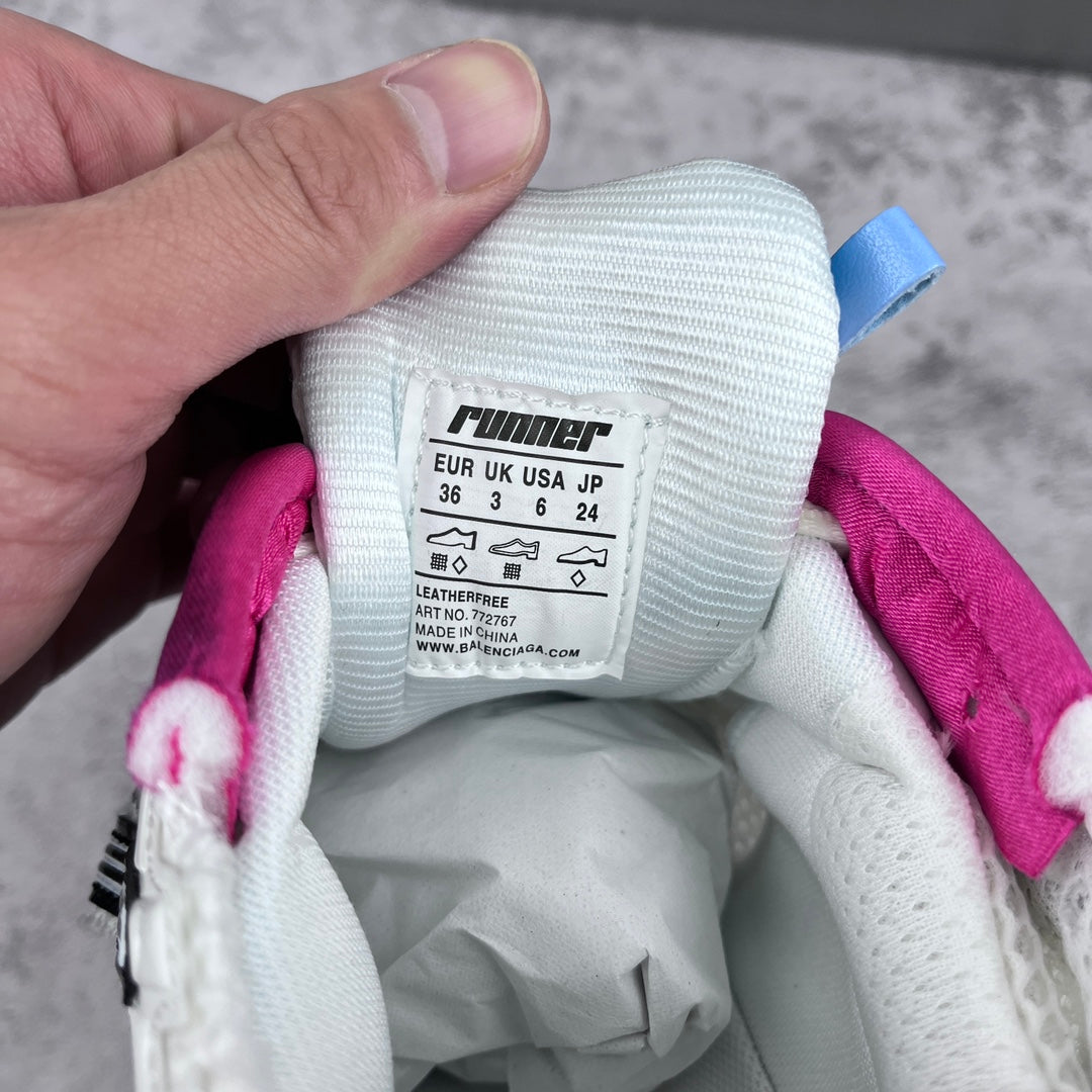Balenciaga runner sneaker label on tongue, size 36; leatherfree