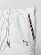 Burberry white shorts with drawstring waistband, logo and side stripe