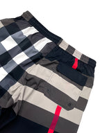 Burberry check shorts side seam close-up with drawstring and pocket