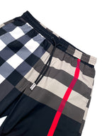 Burberry check shorts close-up with drawstring and elastic waistband