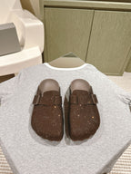 Balenciaga sandals in dark brown glitter fabric with single strap and buckle