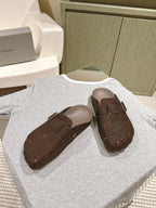 Balenciaga sandals, dark brown glitter finish, single strap with metal buckle