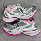 Balenciaga unisex sneakers, white with gray mesh and bright pink trim, lace-up