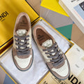 Fendi unisex sneakers in cream, brown and dark blue with lace-up closure
