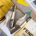 Fendi low-top sneakers in cream, brown and dark blue, visible side branding