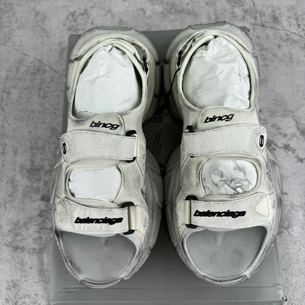Balenciaga unisex sneakers from above, light gray uppers with logo details