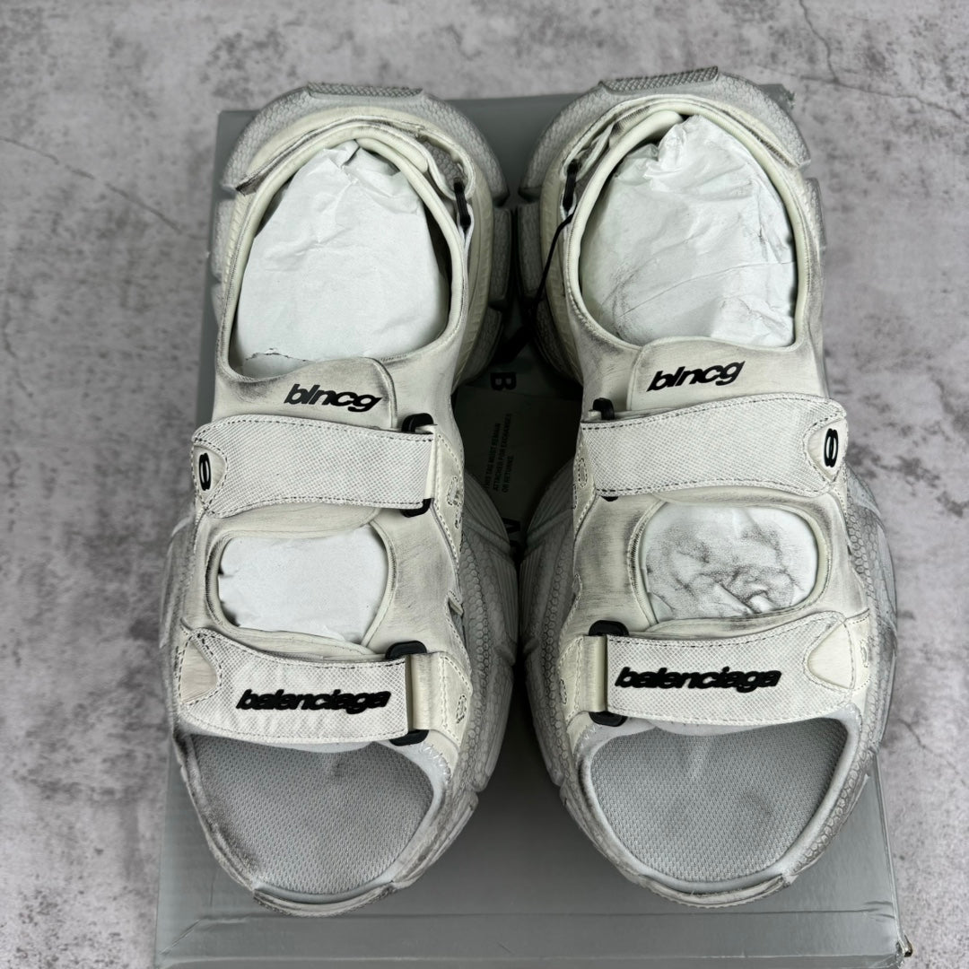 Balenciaga unisex sneakers from above, light gray uppers with logo details