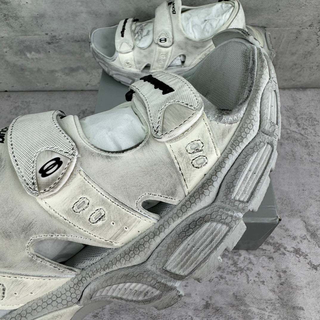 Balenciaga unisex sneaker with mesh side panels, light gray suede upper and strap