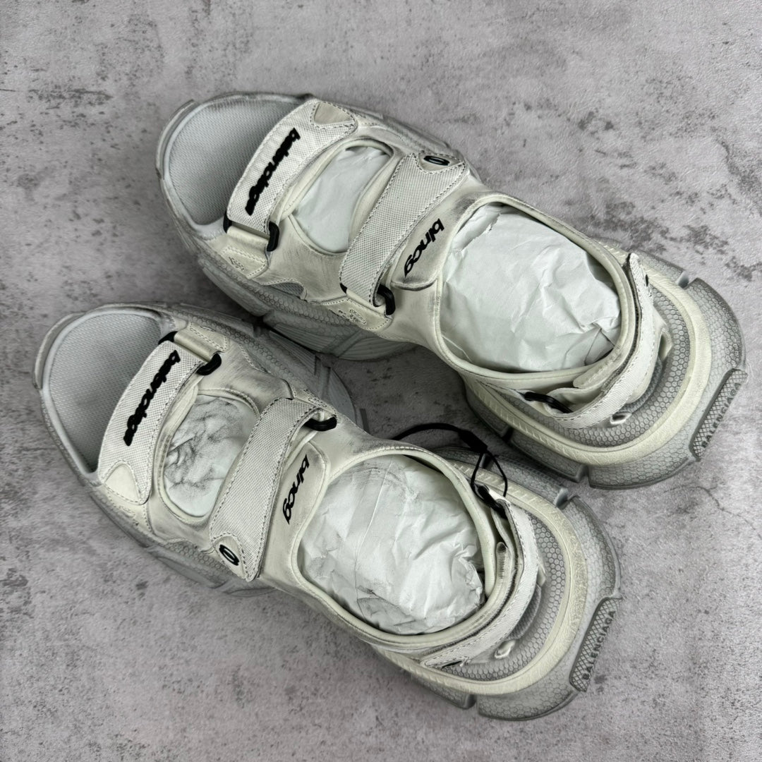 Balenciaga unisex sneakers side view, light gray uppers with velcro straps