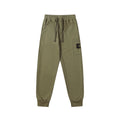 Olive drawstring cargo joggers with tapered legs and ribbed ankle cuffs