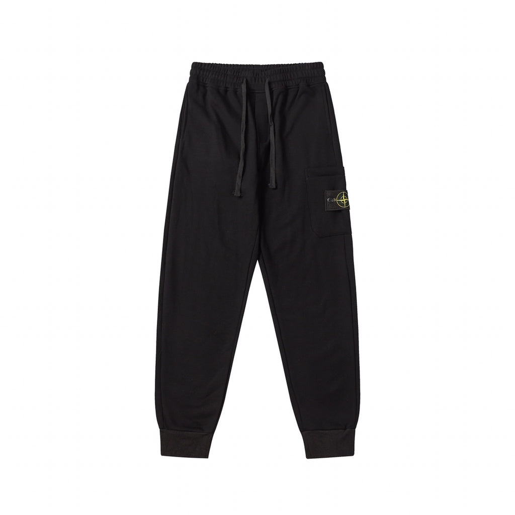 Stone Island black jogger pants with drawstring and side pockets