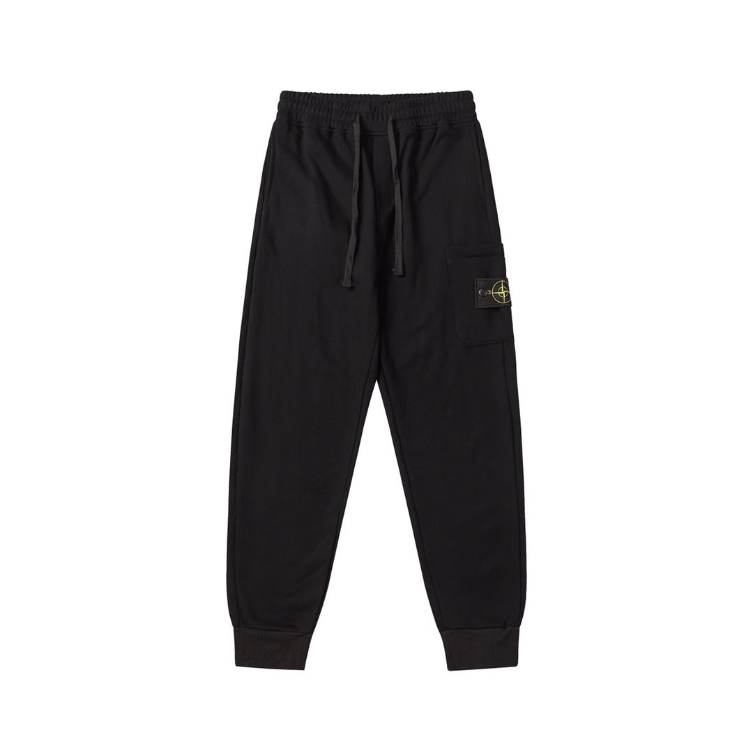 Stone Island black jogger pants with drawstring and side pockets