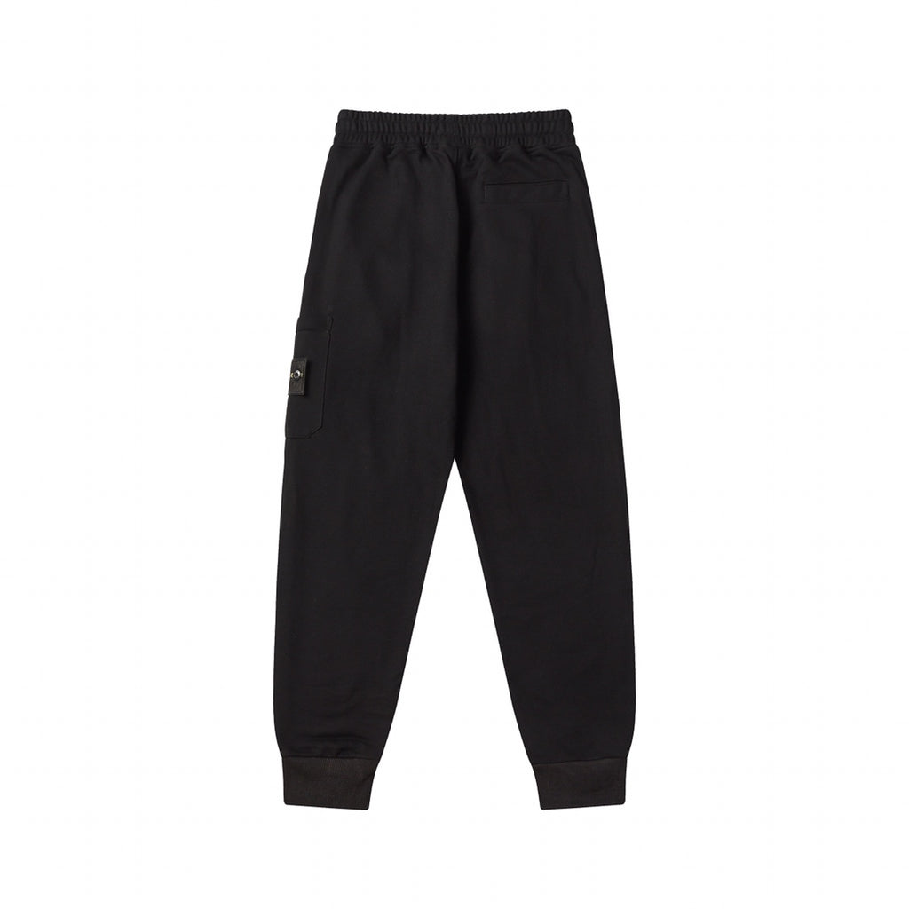 Stone Island black jogger pants with elastic cuffs and side pocket