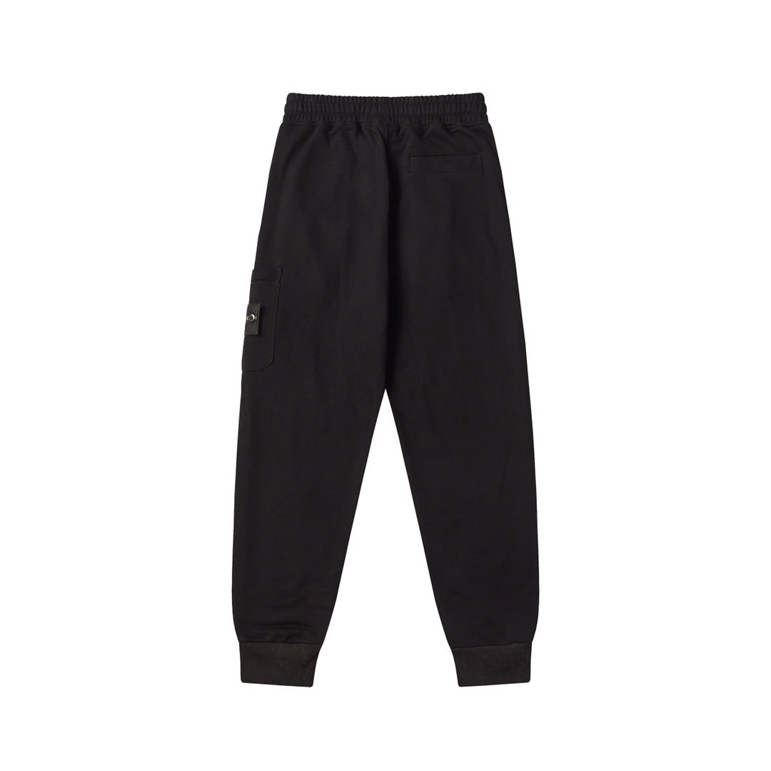 Stone Island black jogger pants with elastic cuffs and side pocket