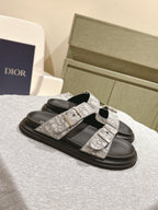 Dior slide sandals, monogram straps with two adjustable buckles, black base